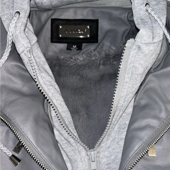 Jou Jou Vegan Leather Moto Jacket Gray Women’s Medium New With Tags - Picture 7 of 16